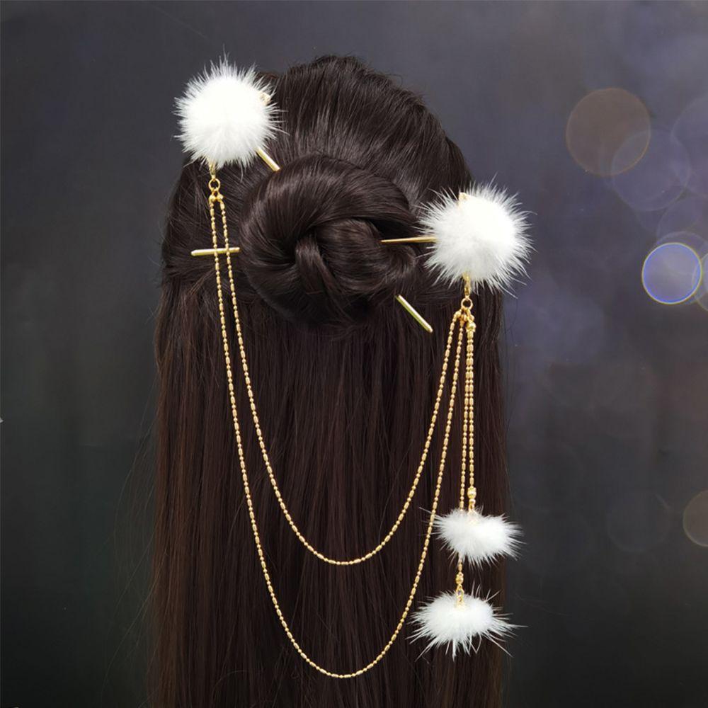 Fashion Pearl Tassel Hair Accessories Headdress Double Strand Hairpins Hair Fork Hair Sticks