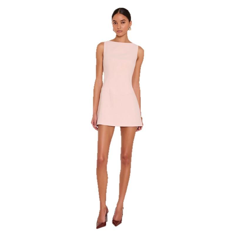 Sleeveless Short Dress One Shoulder A-Line High Waist Solid Color Casual Elegant Daily Wear