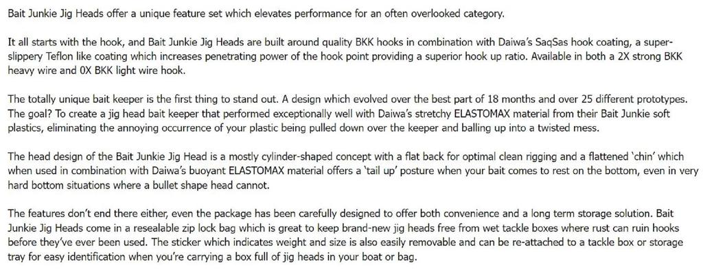 Daiwa Jig Head Bait Junkie 1/6 Oz 5 Per Pack Hook Size 2/0 (3558)