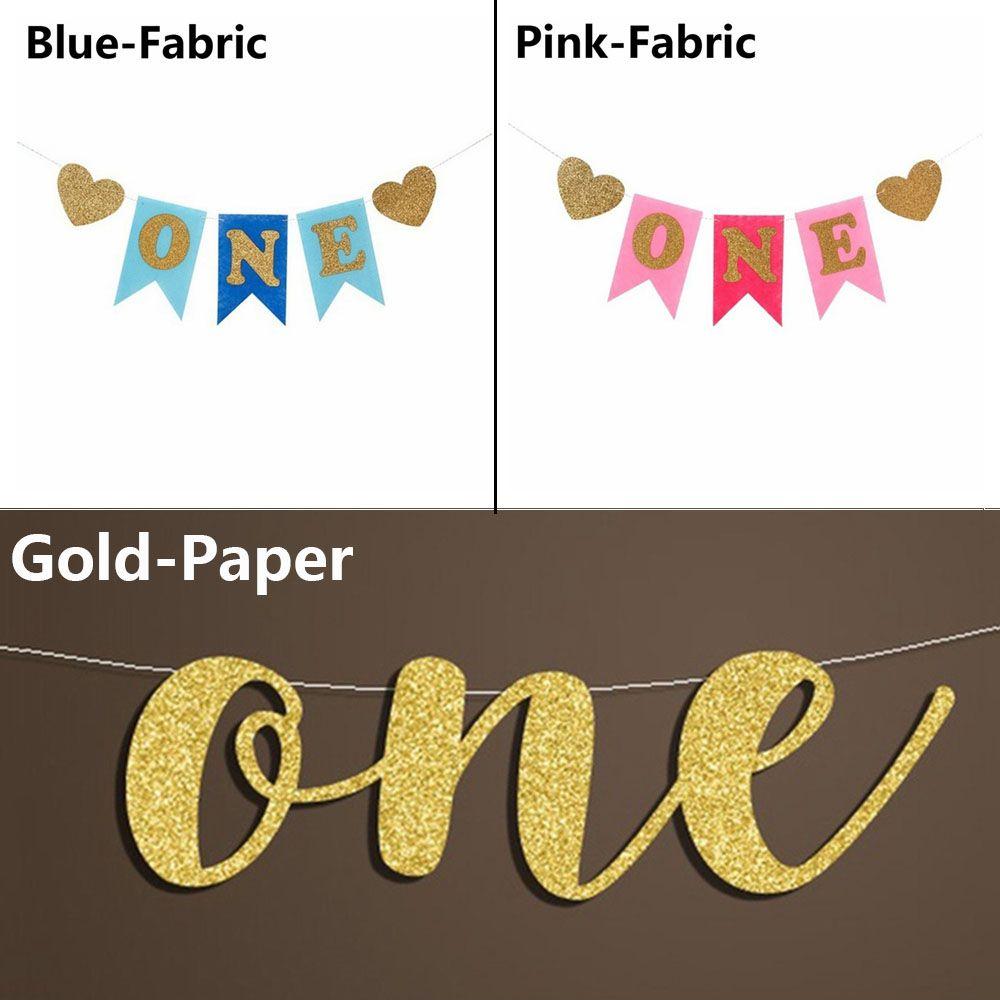 Prince Princess Gold Glitter ONE Hanging Flag 1st Birthday Party Decor Garlands Bunting Banner
