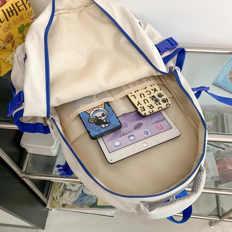Schoolbag National trendy backpack Fashion trendy tooling style Large capacity student schoolbag Light leisure travel Color matching backpack