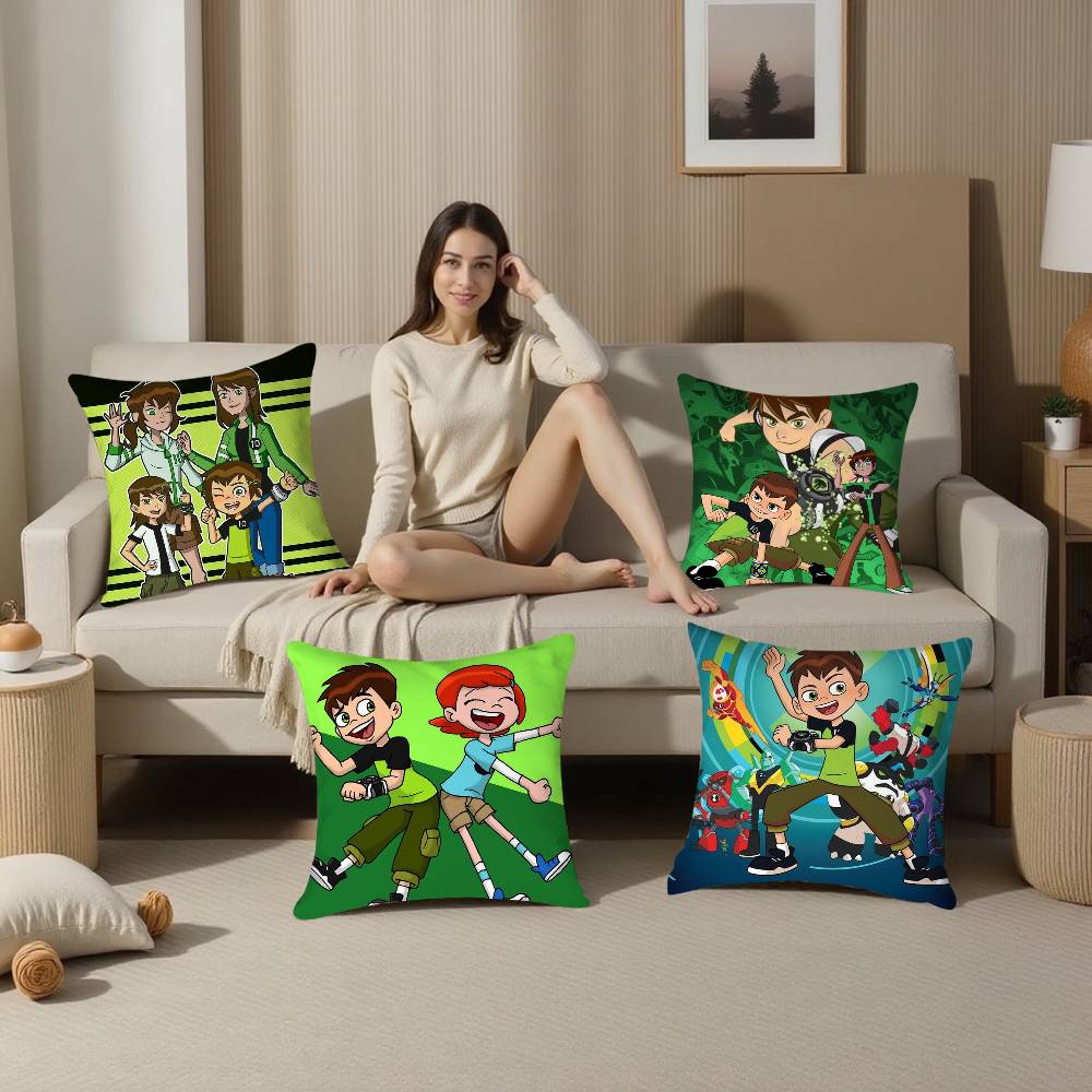 Мультяшная B-Ben 10 Крутая наволочка Плюшевая ткань Мягкая Двусторонняя печать Наволочка для диванной подушки Наволочки для декоративных подушек