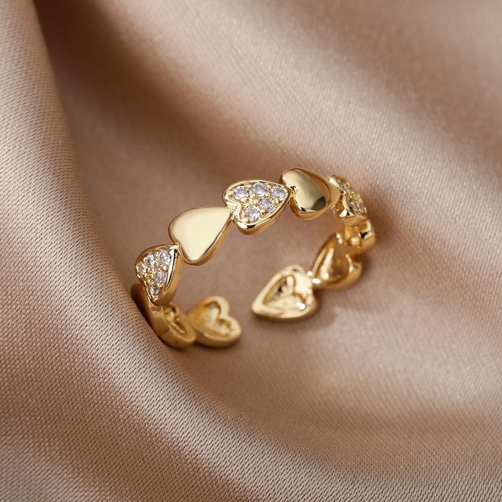 Smooth Double Heart Rings For Women Stainless Steel Zircon Heart Love Ring Adjustable Finger Ring Christmas Jewelry Wedding Gift