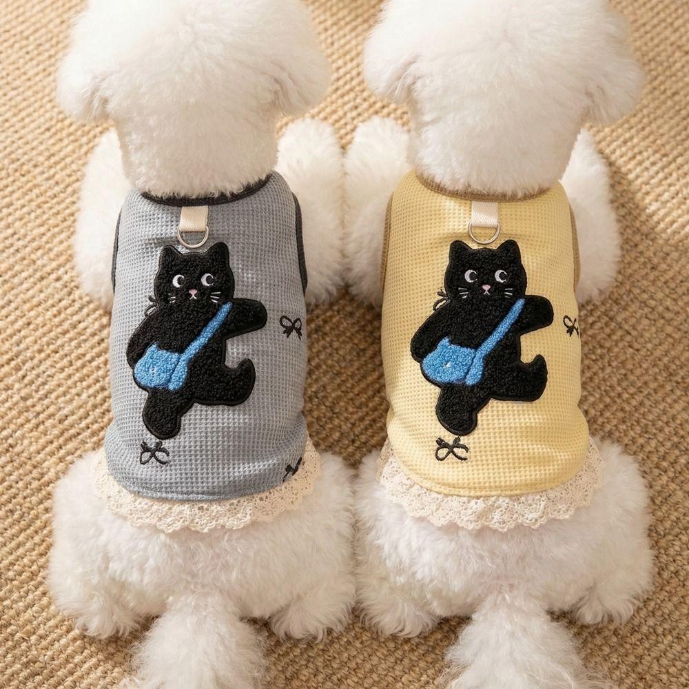 Breathable Waffle Pet Vest Lace-edged Dog Undershirt Pet Short Sleeve Summer Wear