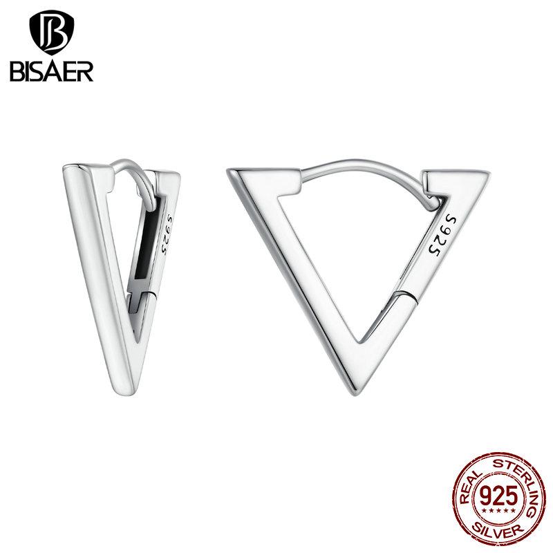 Bisaer Маленькие треугольные серьги из стерлингового серебра 925 пробы для женщин, геометрические серьги-кольца, гипоаллергенные серьги для женщин и девочек