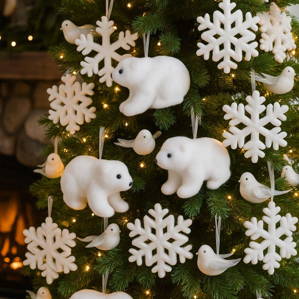 Флокированный Рождественский Подвесной Кулон Елка Белый Медведь Снежинка Подвесной Кулон Домашнее Украшение