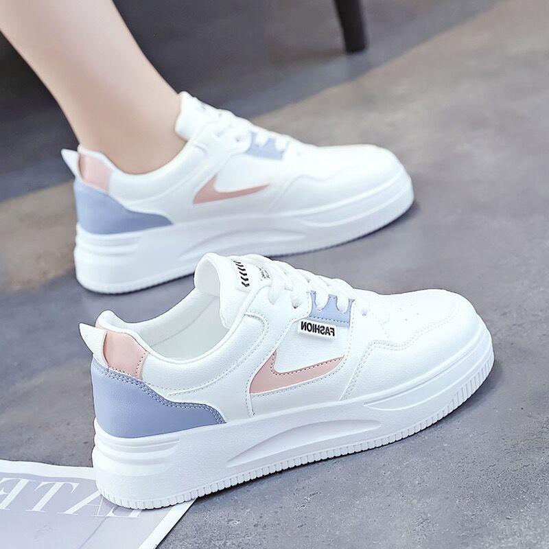 New Women's All-Match Korean Casual Round Toe White Flat Sports Shoes - Thick-Soled 2025