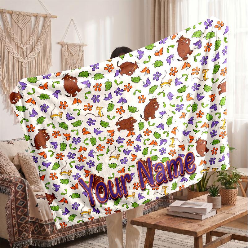 The Gruffalo Personalized Flannel Blanket, Custom Printed Text Name, Warm Soft Blanket For Couch Bed