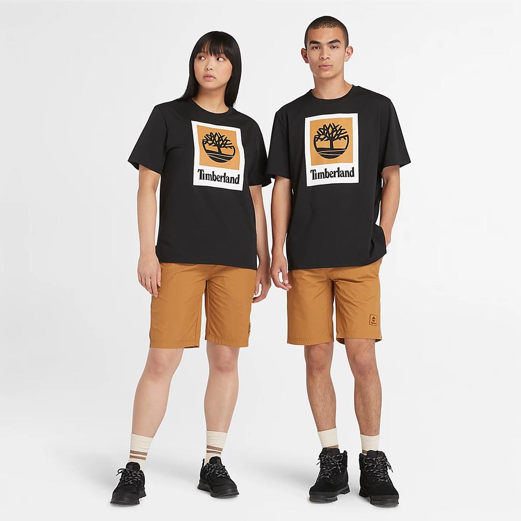 Timberland Черная футболка унисекс с коротким рукавом, круглым вырезом, принтом с геометрическим узором и логотипом в виде буквы A5QS2-001