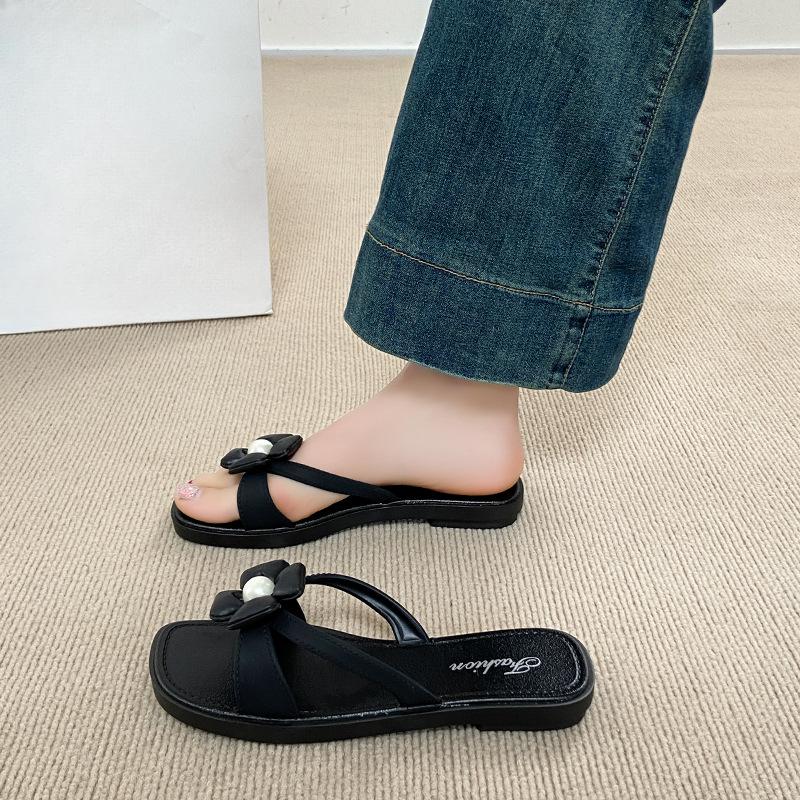 Жемчужные туфли - универсальные женские пляжные плоские нескользящие уличные студенческие модные шлепанцы