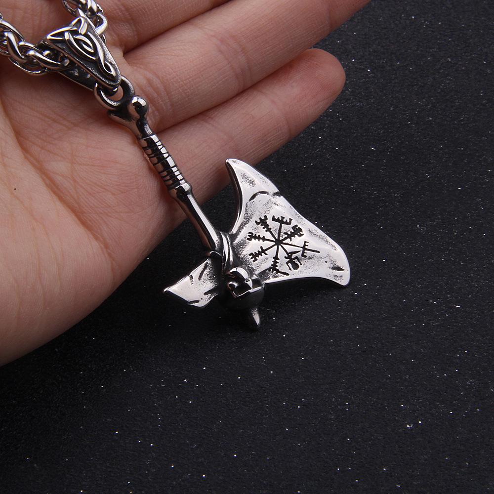 Ожерелье из нержавеющей стали с топором викингов, мужское ожерелье с кулоном в виде рунического компаса и флага, скандинавское винтажное ожерелье с топором викингов