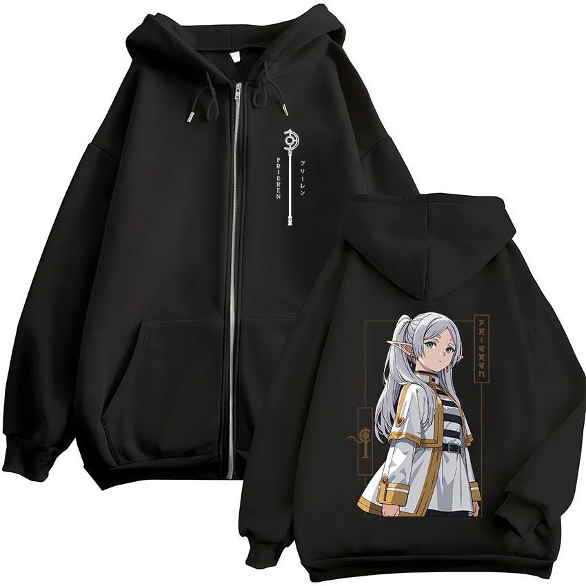 Anime Frieren: Beyond Journey's End Zipper Hoodies Men Women Clothing Fashion Harajuku Zip Up Hooded Sweatshirts Jackets Coats