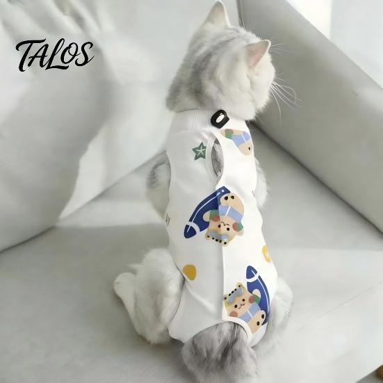Удобный для кожи Кошачий Костюм для Восстановления, Мягкая Хлопковая Одежда, Милая Одежда с Мультяшным Принтом на Четыре Лапы, Одежда с Легкой Застежкой, Одежда После Операции