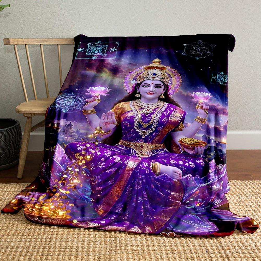 Purple Goddess with Lotus and Gold DecorFlannel blanket for bedroom, living room, sofa, and nap
