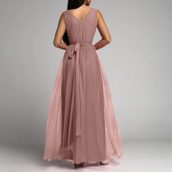 Платье макси для выпускного вечера с глубоким V-образным вырезом, двухслойное банкетное платье до щиколотки