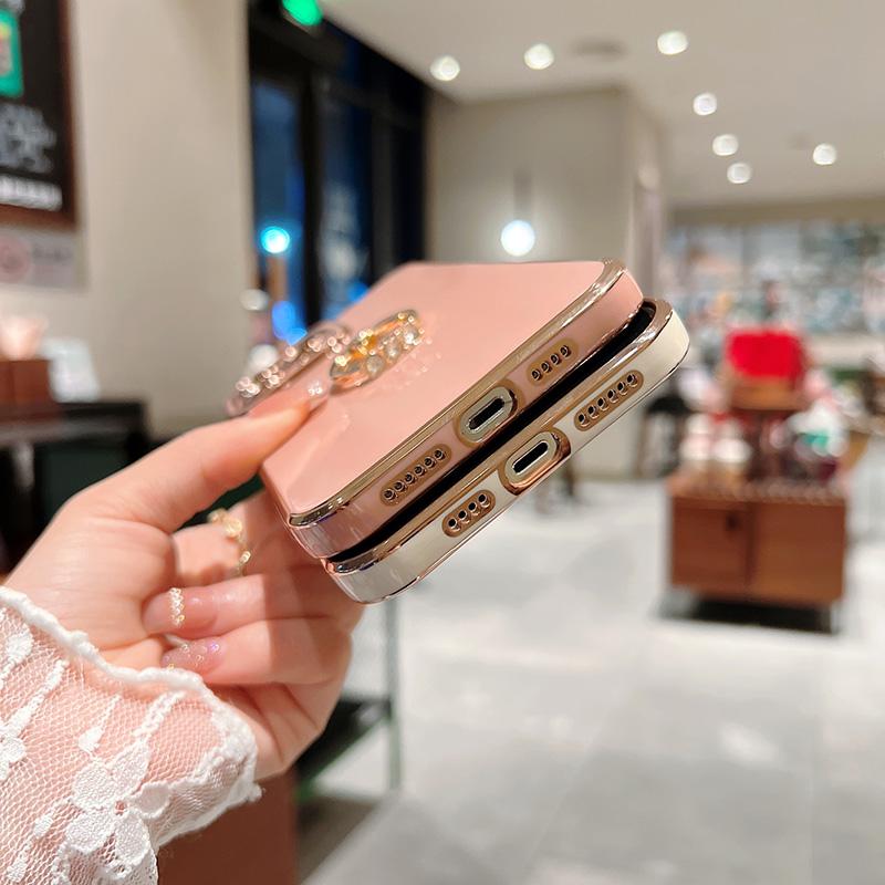 Мягкий чехол для телефона с гальваническим покрытием и сердечком для Iphone 11 12 13 Pro Max Xs X Xr 7 8 Plus, защитный чехол с кольцом-держателем для камеры