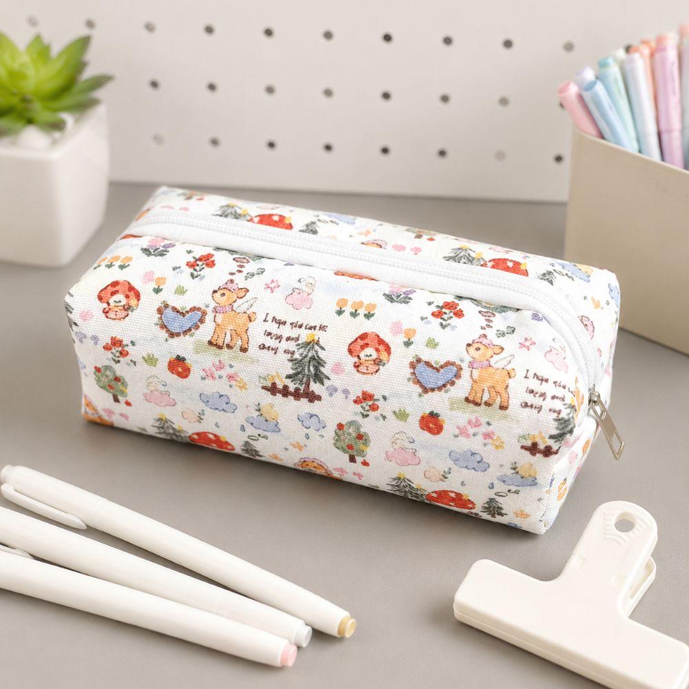 Large Capacity Deer Print Pencil Case Zipper Pen Pouch New Kids Stationery Bag Student School Use