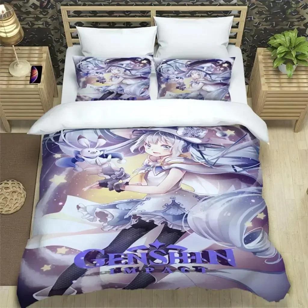 Комплект постельного белья Genshin Impact Print из трех предметов Модные изделия для мальчиков или взрослых для кроватей Пододеяльники Наволочки Комплект постельного белья