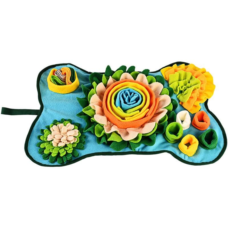 Dog Snuffle Mat Slow Feeding Mental Stimulation Washable Fleece Puzzle Toy In Blue Or Gray-Brown