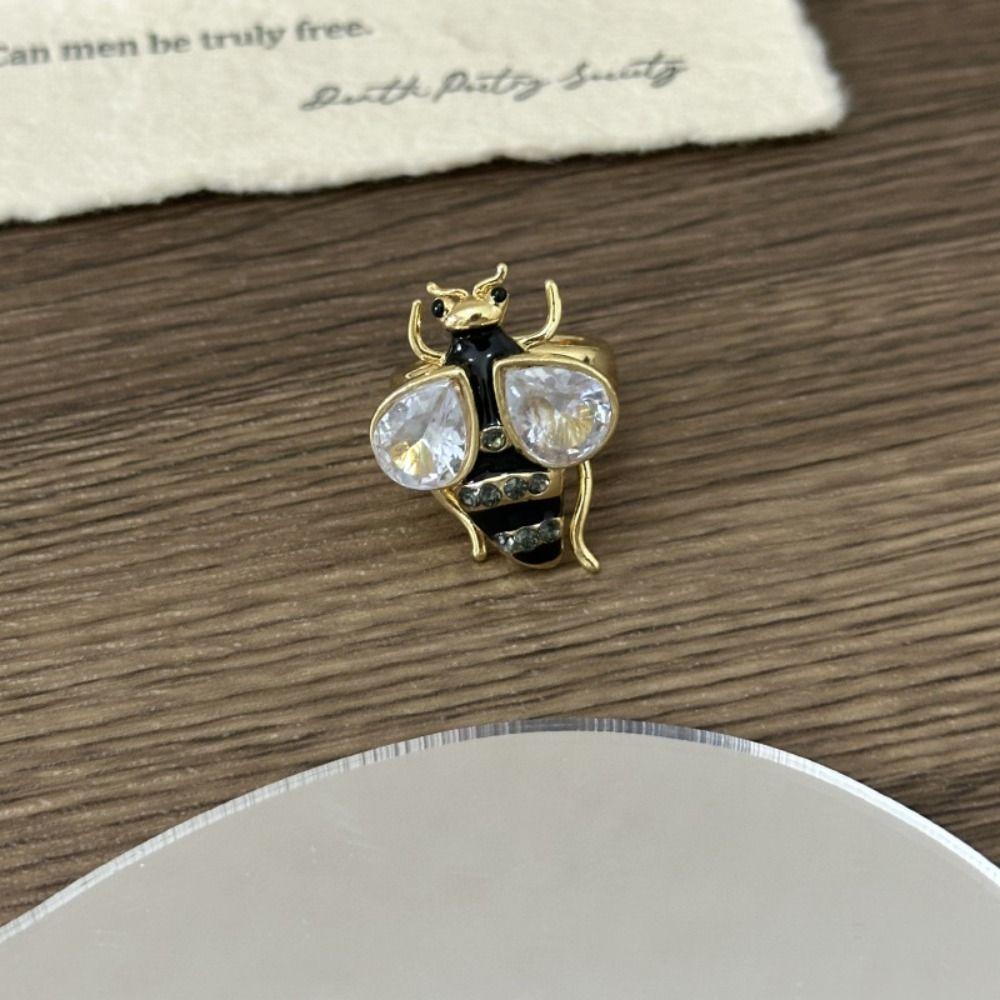 Y2K Style Vintage Bee Ring Enamel Design Colorful Bee Ring Rhinestone Bee Ring Punk Style