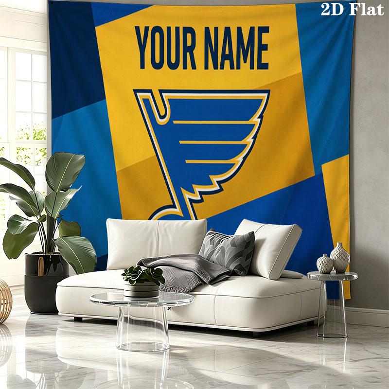 Custom Name,St. Louis Blues Wall tapestry, aesthetic printed fabric blanket, suitable for bedroom, living room, and home decor.