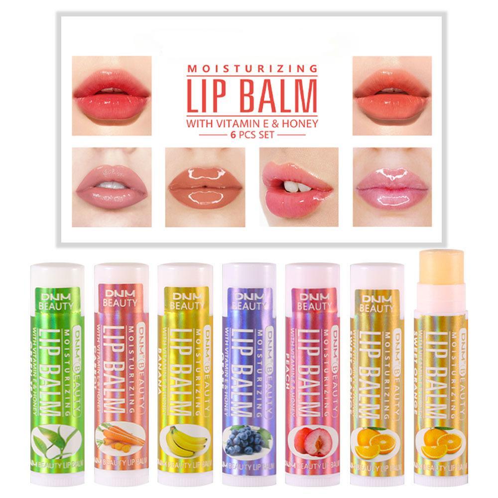 Набор бальзамов для губ из 6 шт. Разнообразие увлажняющих бальзамов для губ с фруктовым вкусом Увлажняющая база Наборы бальзамов для губ Уход за губами Макияж для губ Подарок для женщин