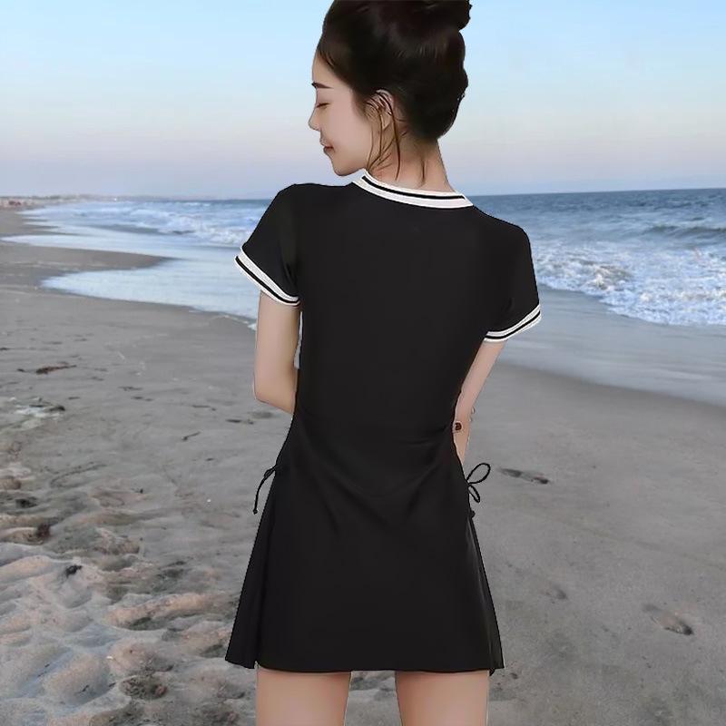 Раздельный купальник в корейском стиле с цветными блоками: Женская юбка, модная, облегающего кроя, консервативный дизайн, закрывающий живот, для праздников.