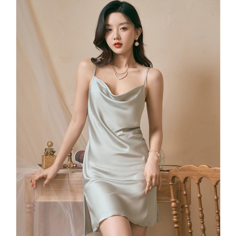 Luxury Fairy-Style Camisole Nightgown: Pure Desire, Swing Neckline, Ice Silk, Sexy & Playful Pajamas for Spring/Summer