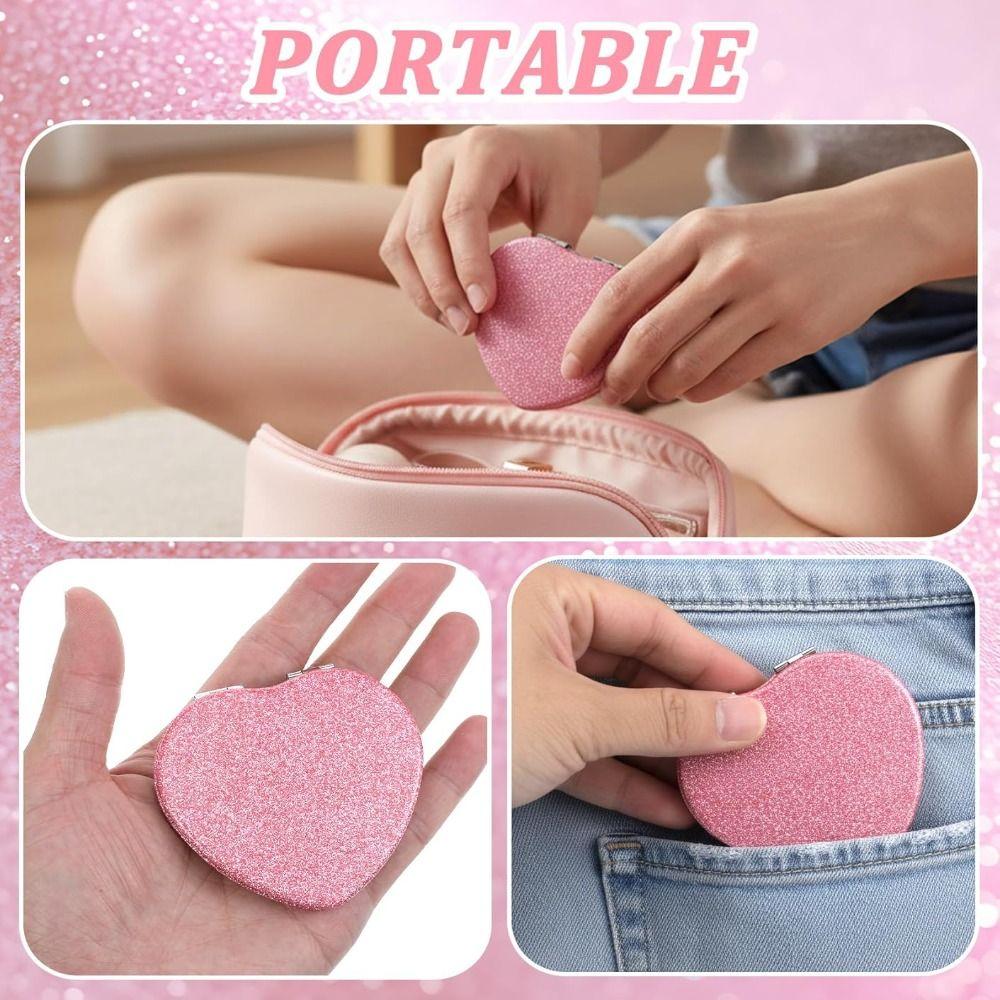 with Magnifying Heart Shaped Compact Mirror Portable Vanity Mirrors Fashion Pink Mirror for Girls