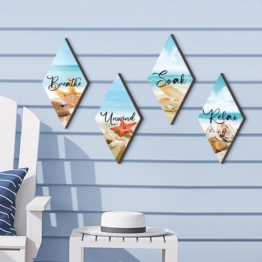 4pcs Wooden Summer Ocean Wall Ornaments Wall Art Ocean Animal Ornaments Summer Outdoor