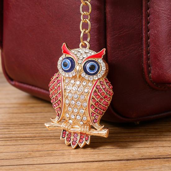 Keychain Pendant 3D Cartoon Owl Design Sparkling Rhinestones Inlaid Enamel Wings Key Chain with Lobster Clasp Key Ring Bags Accessories
