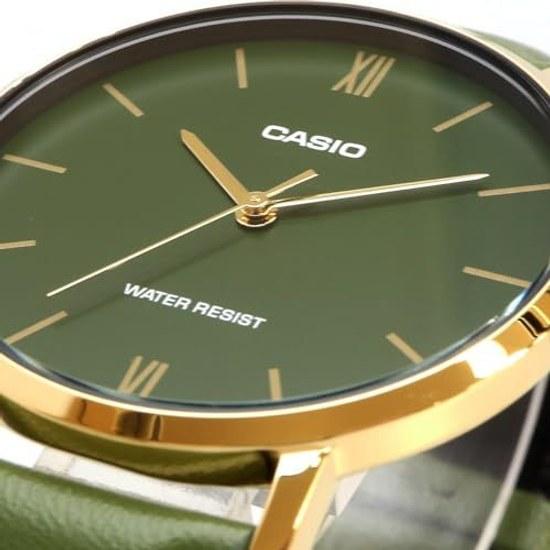 Мужские кварцевые часы CASIO MTP-VT01GL-3B Золотой Зеленый Кожаный Ремешок Зарубежная Модель