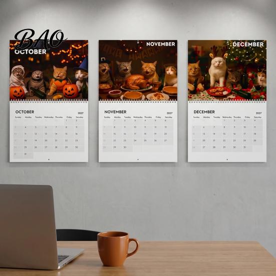 Gift for Cat Owners Fans 2027 Drunk Cats Calendar, Funny Wall Calendar with 12 Hilarious Drinking Illustration, Monthly Planner Home Office