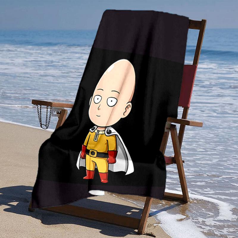 proof beach towel with One-Punch Man Saitama pattern - soft,absorbent,quick-drying,machine washable - perfect for swimming,camping,bathing