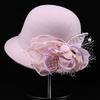 Autumn and winter new feather flower woolen top hat women's British retro casual bucket hat fashion mesh small brim basin hat