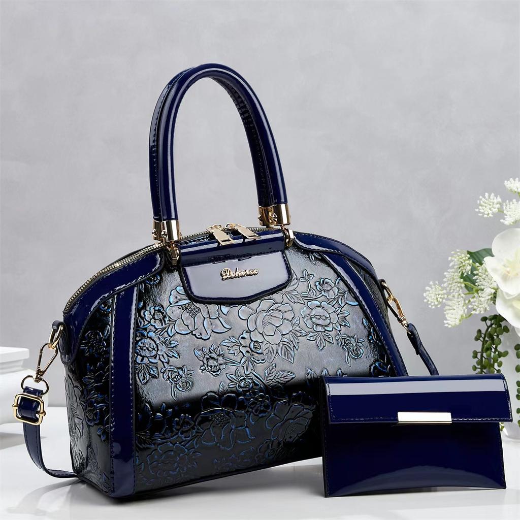 New Trendy Luxury Glossy Embossed Women Mommy And Me Top Handle Bag, Versatile Convertible Shoulder Crossbody Purse For Daily Shopping Dating Outfits