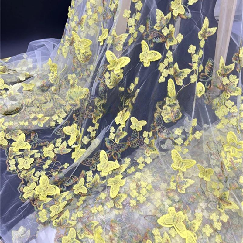 3D вышитая вручную ткань для свадьбы Ткань Бабочка Вышивка Ткань своими руками для платья Водорастворимая сетка Вышивка Кружево