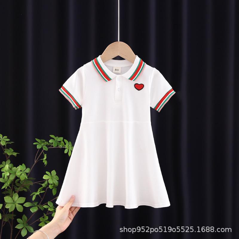 Стильное летнее платье для девочек ясельного возраста (1-3 года) - Юбка в складку, с короткими рукавами и полосатым лацканом