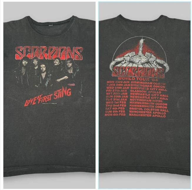 SCORPIONS 'Love at First Sting Tour' 1984, Винтажная, угольно-серая футболка, Подарок фанату Унисекс Футболка