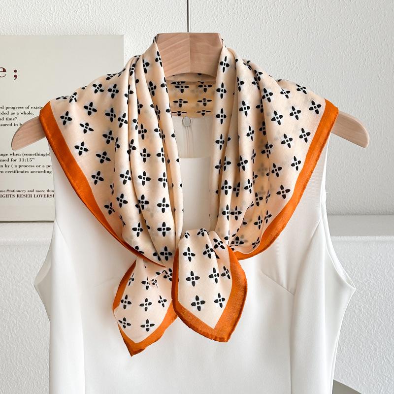 Women's French Red Cotton Silk Blend Scarf – 70CM Neck and Headscarf, Spring/Autumn Fashion Accessory