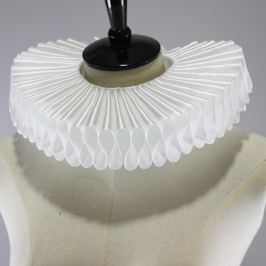 Women Girls Victorian Elizabethan Ruffled Neck Collar Silky Fake Collar Choker Vintage Webbing Neck Ruff Cosplay Costume