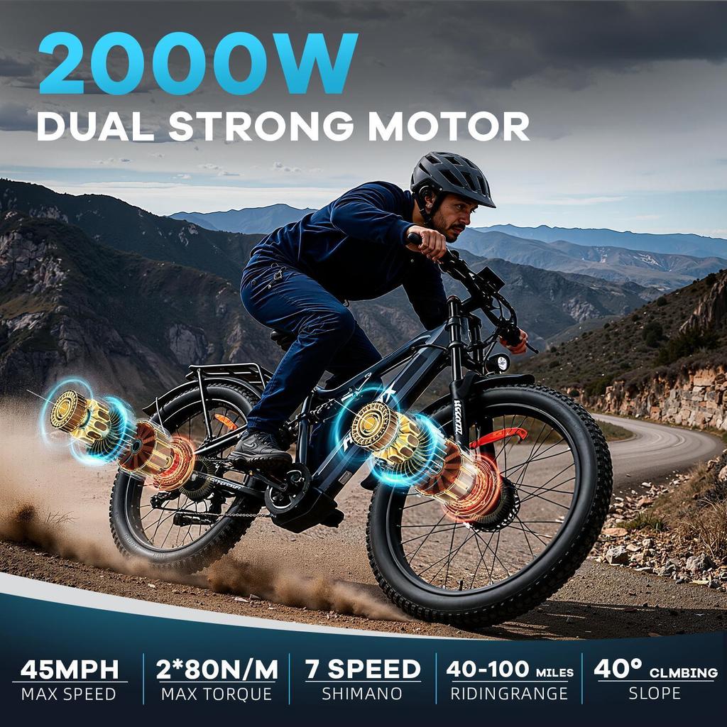 New TX29 2000W Dual Motor Electric Bicycle 48V 19.2AH Battery Aluminum Alloy Shock Absorber Frame 27.5-inch Tires Urban Commuter Ebike