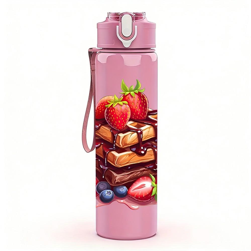 1PC Mixed Berry Fruit Bowl Print 750ml Color Plastic Sports Water Bottle Leakproof Flip Straw Lid Suitable for Sports Office Home Use