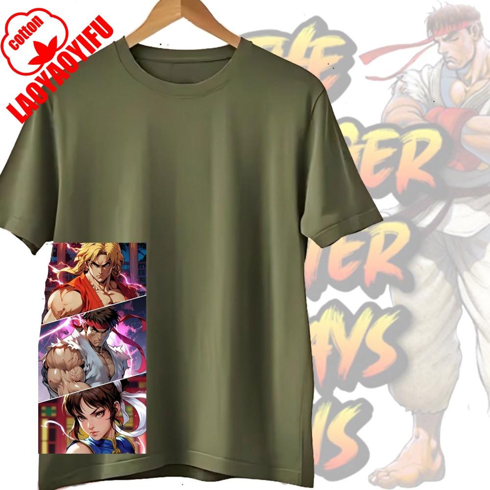 Street Fighter Chun-Li Ryu Принтованные Y2K Новые Парные Хлопковые Футболки Мужские Женские Уличная Одежда Повседневный Харадзюку Ретро Унисекс Футболка Топ