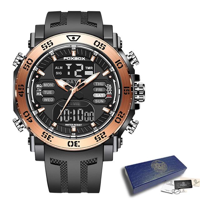 LIGE Мужские часы с двойным дисплеем, военные армейские часы FOXBOX, мужские часы 50 м, водонепроницаемые наручные часы, светодиодные кварцевые часы, спортивные часы
