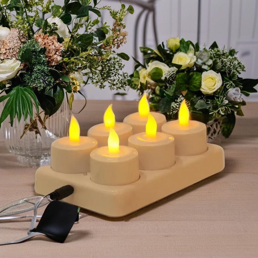 USB Rechargeable LED Tea Light 6-Candle Flameless Flickering Decoration for Home Use Weddings Christmas & Halloween Gift