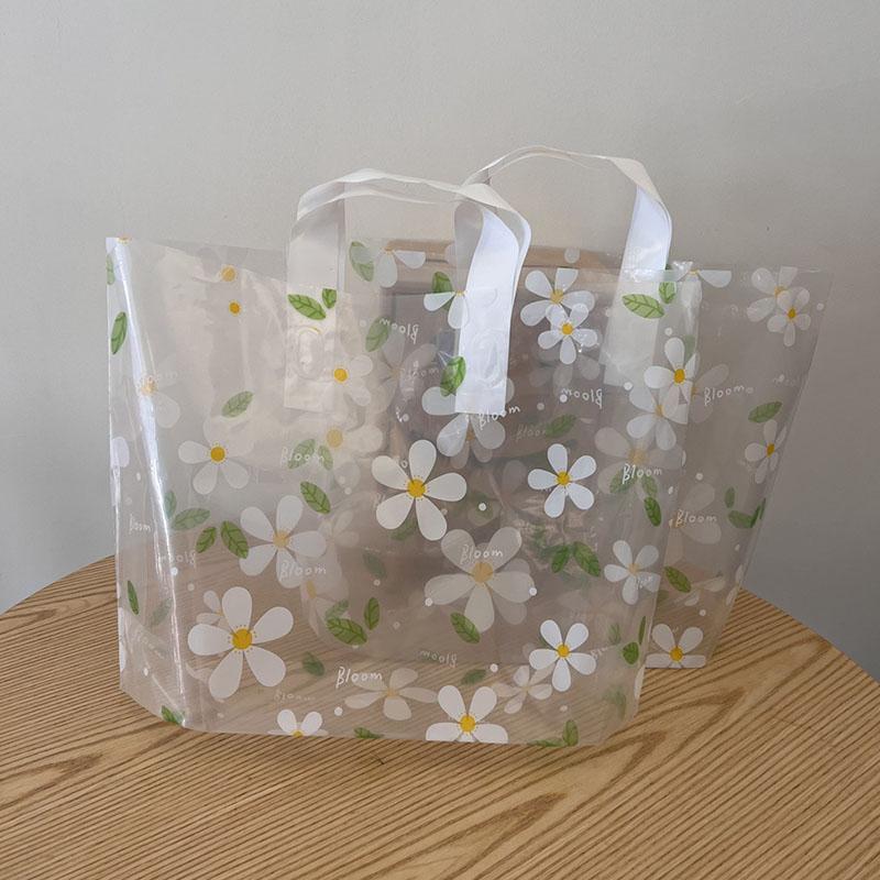 WTEMPO Spring Summer Elegant Floral Gift Bags Clear Plastic Tote Bags Suitable for Flowers Dolls Gifts Simple Shopping Bags Universal Packaging Bags