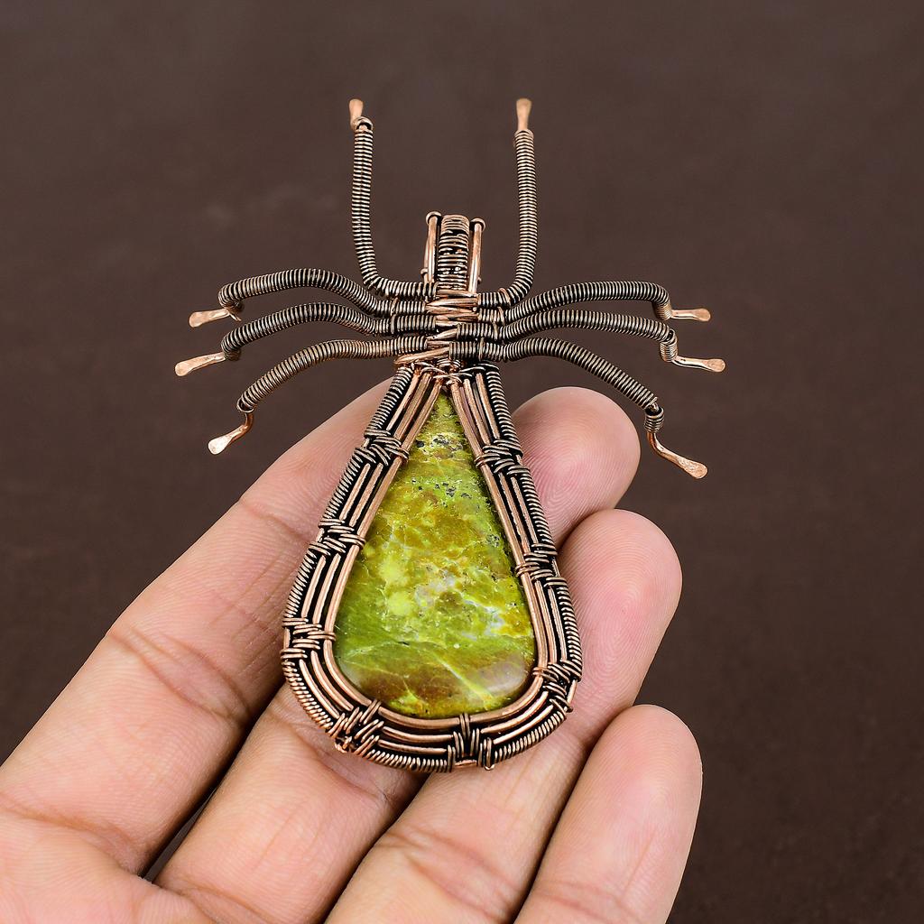 Подвеска-паук из медной проволоки ручной работы из натурального зеленого опала, 2,56 дюйма u1y63