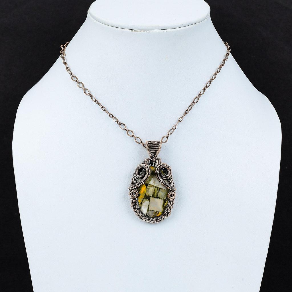 Copper Bumble Bee Jasper Pendant Copper Wire Wrapped Pendant Gemstone Pendant Bumble Bee Jasper Jewelry Handmade Pendant Copper Wire Jewelry