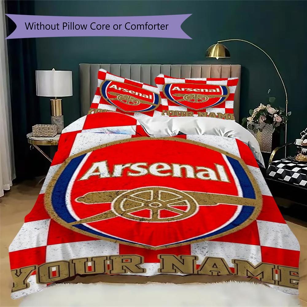 Custom Name Arsenal Pattern Bedding uilt Set uilt Cover Pillowcase Home Decoration Birthday Gift (1*duvet cover+2*pillowcase without core)